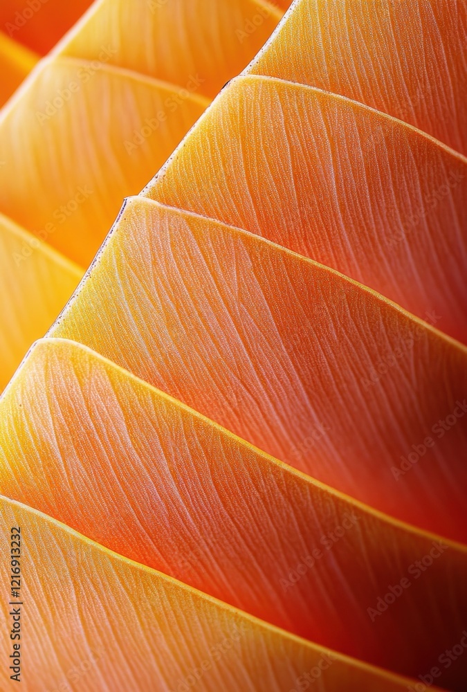 Obraz premium Close-Up of Vibrant Orange Leaves Displaying Delicate Lines and Textures in Natural Light, Showcasing the Beauty of Leaf Structure in a Warm Environment