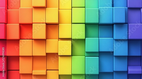 Colorful Abstract Background of 3D Cubes in Rainbow Pattern