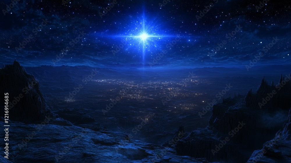 Celestial Illumination A Bright Star over a Nighttime Cityscape Celestial Illumination A Bright Star over a Nighttime Cityscape