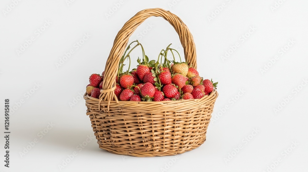 Fresh Strawberries in Woven Basket on Light Background Fresh Strawberries in Woven Basket on Light Background
