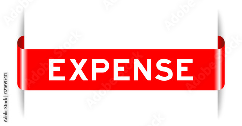 Red color inserted label banner with word expense on white background