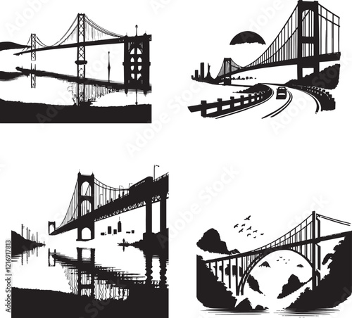 Different bridges in perspective - vector illustration