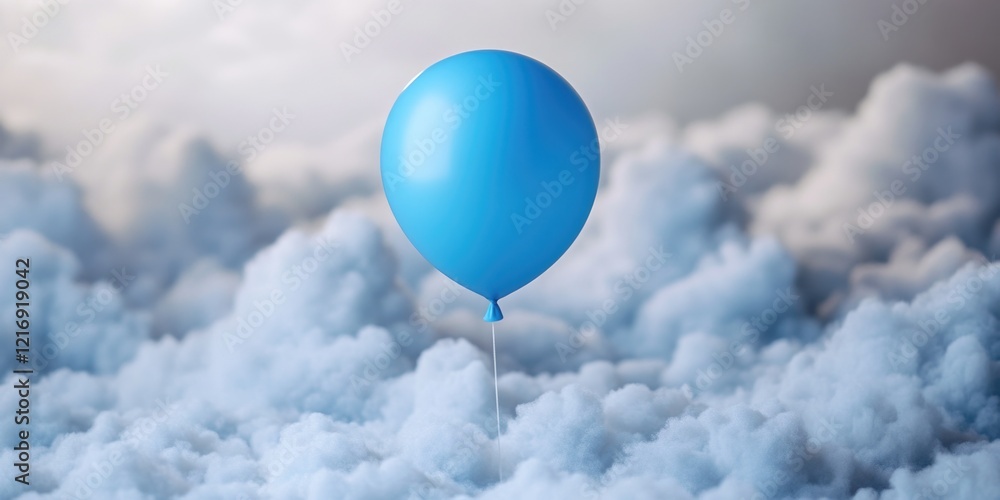 A blue balloon floats high above the cloudy sky, perfect for adding a touch of whimsy to your design A blue balloon floats high above the cloudy sky, perfect for adding a touch of whimsy to your design