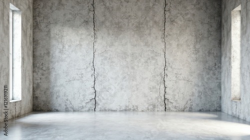 Empty Room with Concrete Walls and Sunlight Streaming Through Windows