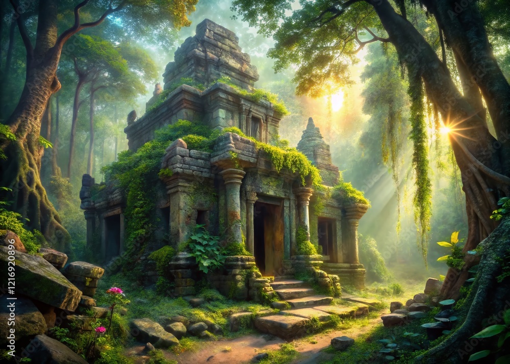 Fototapeta premium Enchanting Fairy Temple: Mystical Forest Ruin Photography