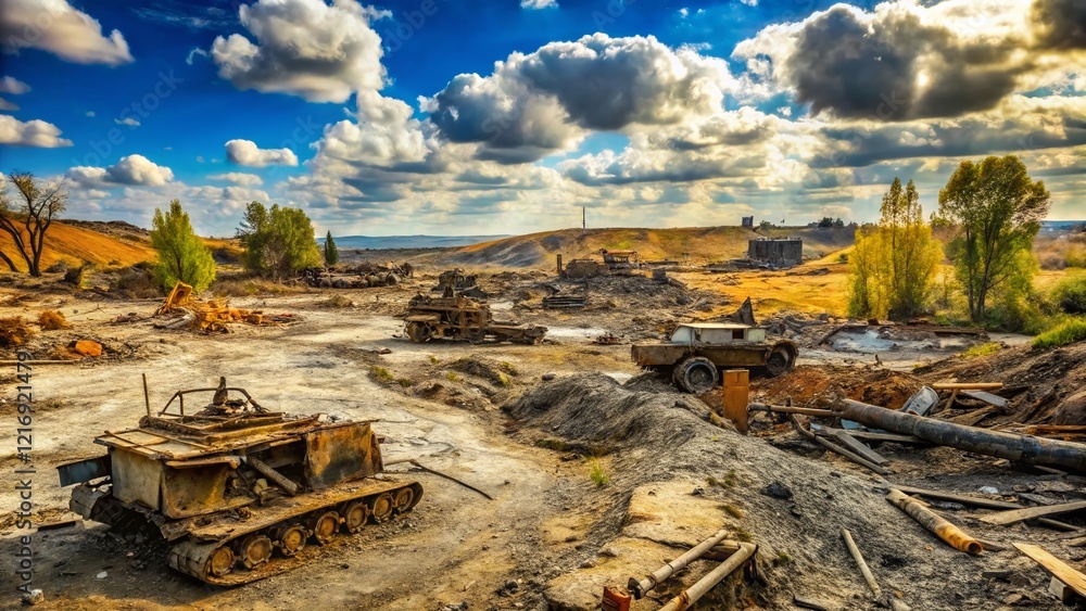 Fototapeta premium Environmental Devastation: A Candid Look at War's Impact on Earth
