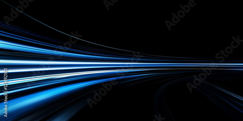 Abstract  blue and white gradient glowing speed lines on a black background,glowing blurred motion effect, glowing horizontal lines.vector illustration. photo