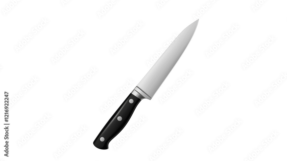 Sharp Kitchen Knife: A sleek and professional kitchen knife with a black handle and a sharp, gleaming blade, ready to tackle any culinary challenge. Sharp Kitchen Knife: A sleek and professional kitchen knife with a black handle and a sharp, gleaming blade, ready to tackle any culinary challenge.