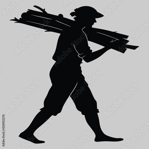 a person carrying firewood silhouette vector design art and illustration