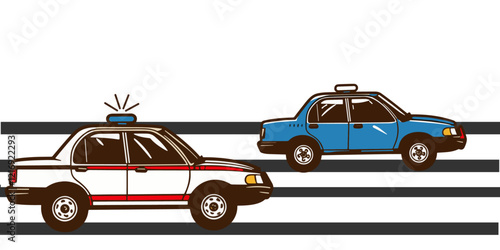Police Car Chasing Thief on Road , Vector Illustration Design.