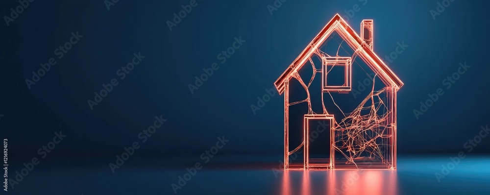 A glowing outline of a house against a dark blue background, symbolizing home, architecture, and modern design. A glowing outline of a house against a dark blue background, symbolizing home, architecture, and modern design.