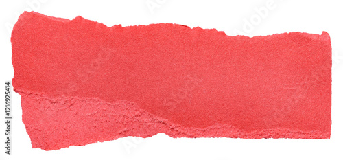 Isolated cut out torn piece of blank red paper note cardboard with texture and copy space for text, transparent png background design element