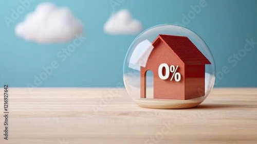 Household debt interest concept. A miniature house with a 
