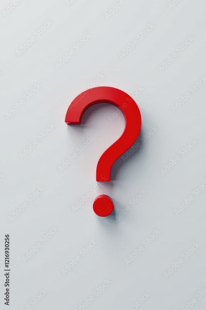 A Bold Red Question Mark Symbol on a Plain White Background, Representing Inquiry and Uncertainty A Bold Red Question Mark Symbol on a Plain White Background, Representing Inquiry and Uncertainty