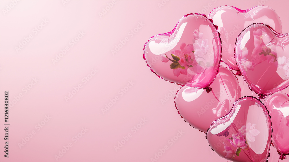 Fototapeta premium ピンクハート-ピンクの背景-左右にハート