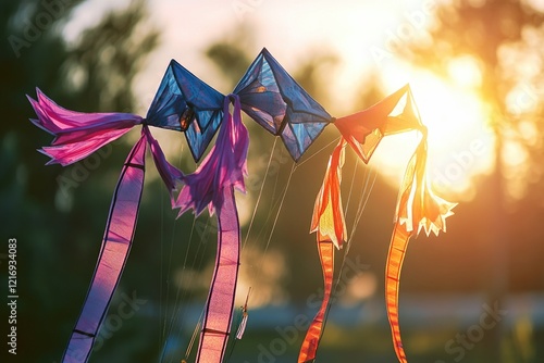 Aerial photography of two kites soaring through the air photo