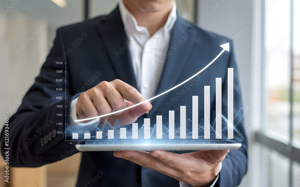 Business Analyst Working with Digital Data Visualization and Growth Analytics on a Tablet. Generate Ai. Business Analyst Working with Digital Data Visualization and Growth Analytics on a Tablet. Generate Ai.