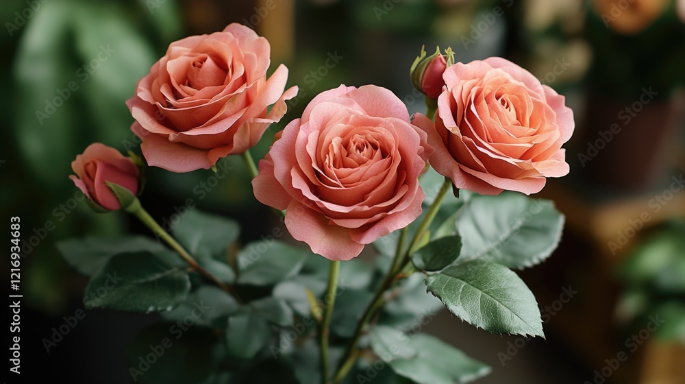 A bouquet of fresh pink roses arranged in a beautiful vase A bouquet of fresh pink roses arranged in a beautiful vase