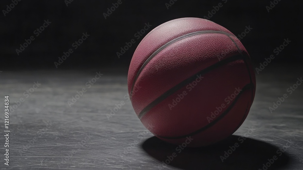 A close-up of a basketball resting on a dark surface, highlighting its texture and design. A close-up of a basketball resting on a dark surface, highlighting its texture and design.