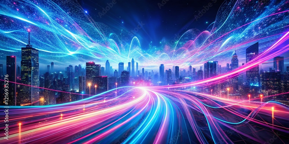 Fototapeta premium Futuristic Data Stream: Abstract Pink & Blue High-Speed Transmission