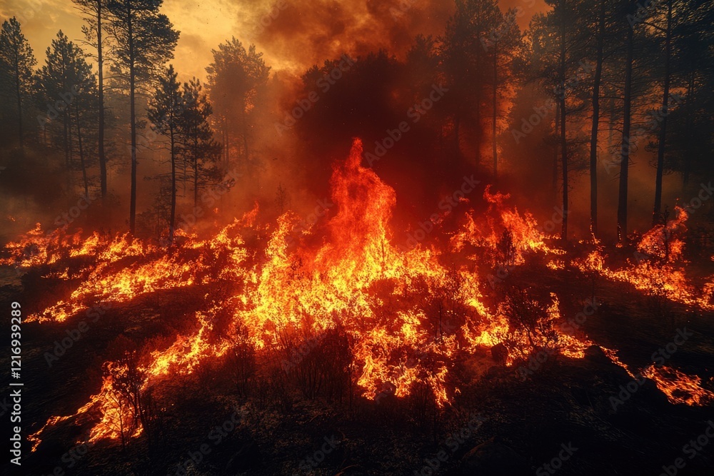 A fire is burning in the open field A fire is burning in the open field