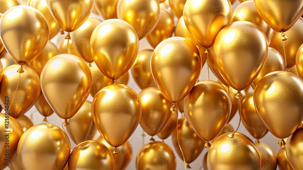 Golden Air Balloons Floating, Aerial View, Isolated Background Golden Air Balloons Floating, Aerial View, Isolated Background