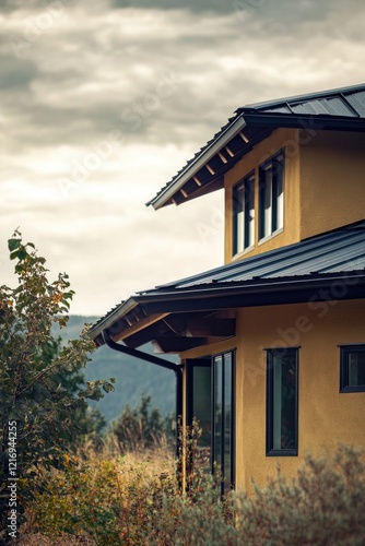 Wallpaper Mural A small yellow house with a black roof and windows, surrounded by nature Torontodigital.ca