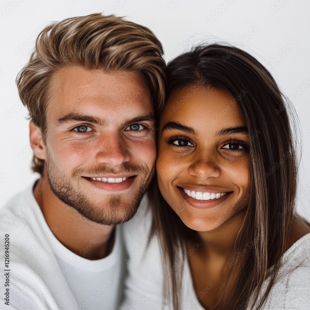 Joyful Couple Posing Together with Genuine Smiles in Bright Natural Light Joyful Couple Posing Together with Genuine Smiles in Bright Natural Light
