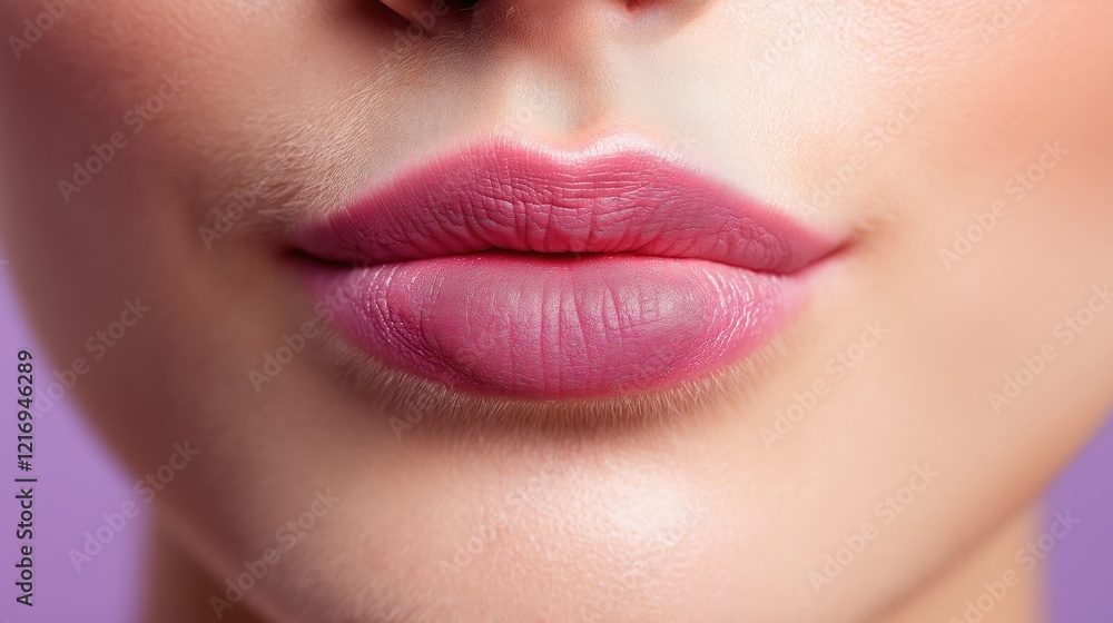 Lips makeup close-up without teeth on a lilac background Lips makeup close-up without teeth on a lilac background