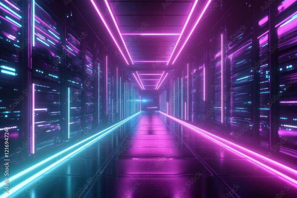 Neon Lights Corridor: A Futuristic Digital Tunnel Neon Lights Corridor: A Futuristic Digital Tunnel