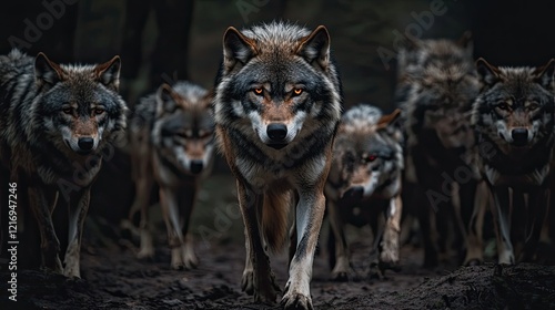 Majestic Wolf Pack: A Dark and Dramatic Wildlife Scene