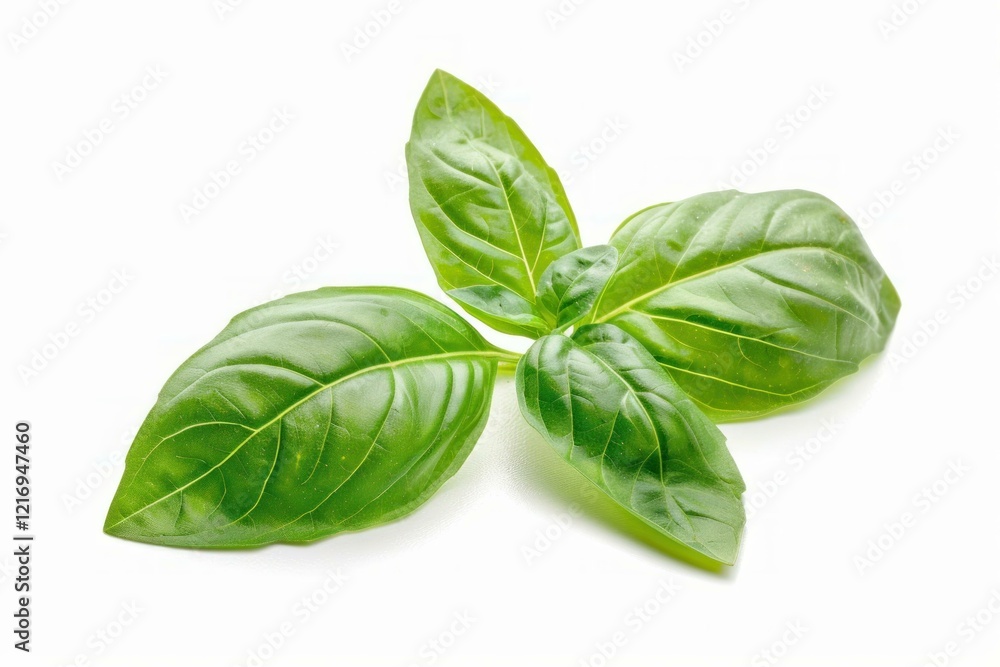 Obraz premium Fresh basil leaves isolated on white background, forming a natural and aromatic ingredient for delicious dishes