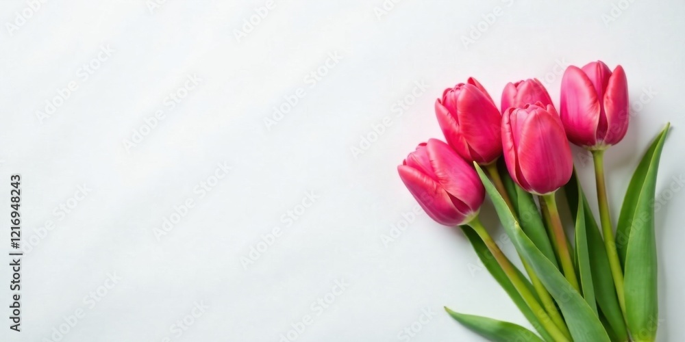 A cluster of vibrant pink tulips arranged on a pristine white background, showcasing their delicate petals and lush green stems, creating a picturesque floral display. A cluster of vibrant pink tulips arranged on a pristine white background, showcasing their delicate petals and lush green stems, creating a picturesque floral display.