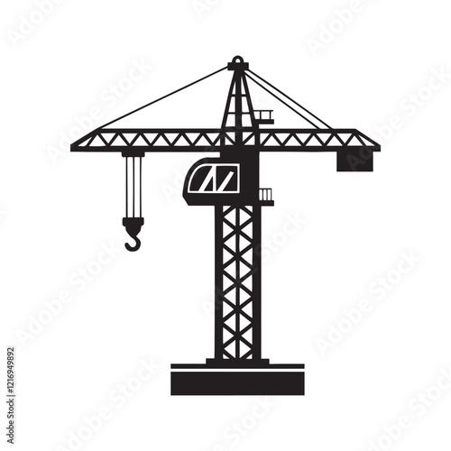 Construction crane silhouette vector illustration on white background