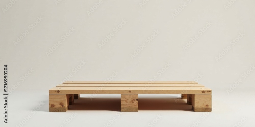 A simple, minimalist wooden pallet on a neutral backdrop, ideal for product displays or design presentations.