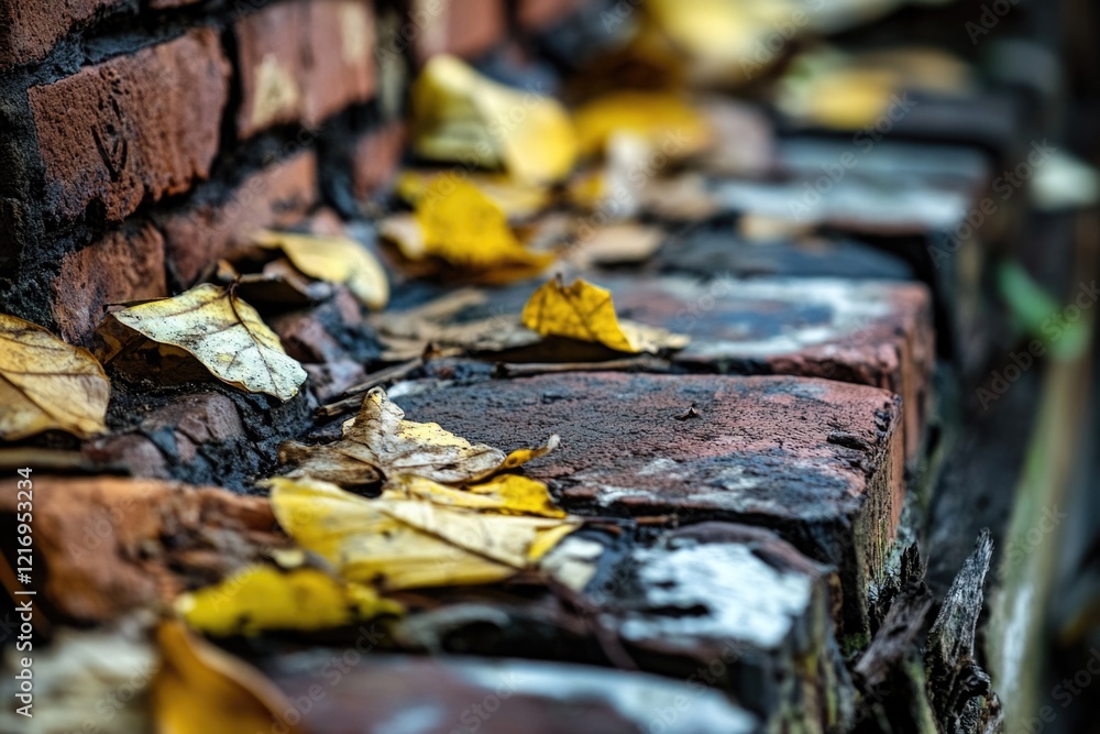 Close-up shot of a brick wall covered in leaves, great for nature or architecture photos Close-up shot of a brick wall covered in leaves, great for nature or architecture photos