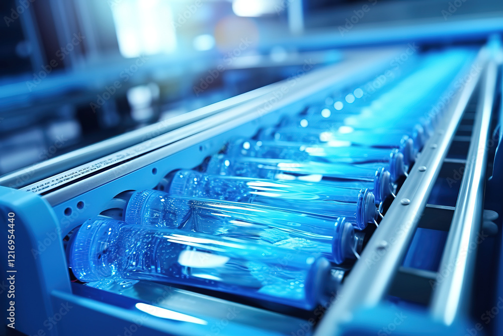 Blue roller conveyor system for beverage production line crossing Blue roller conveyor system for beverage production line crossing