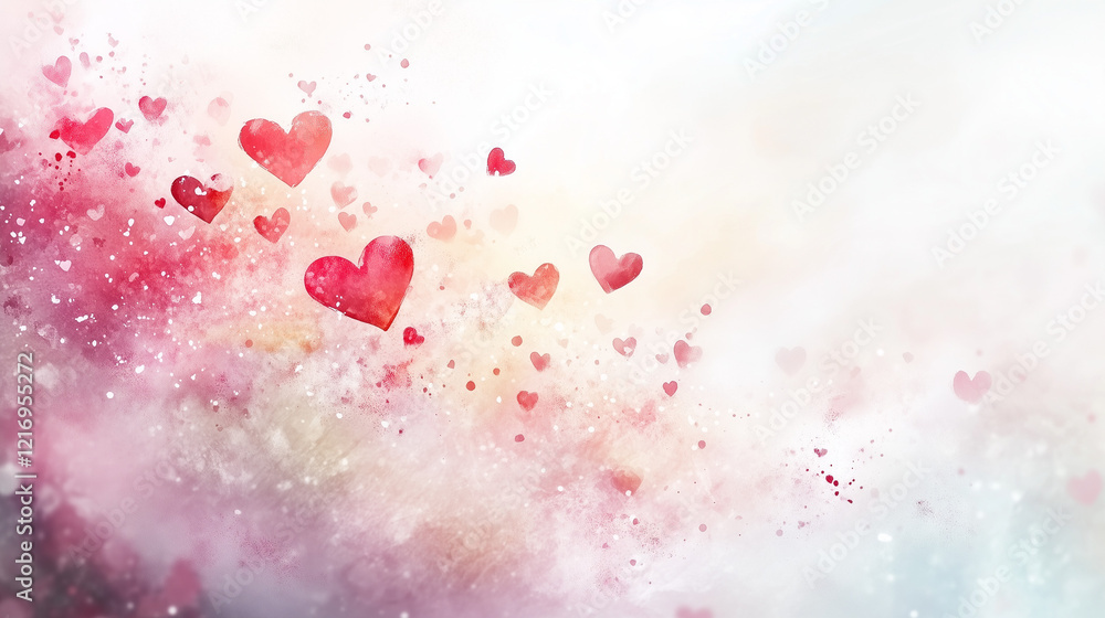 Obraz premium バレンタイン-赤ハート-水彩