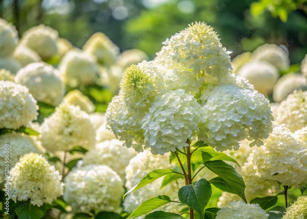 Hydrangea Paniculata Le Vasterival: Lush Summer Blooms, Left-Aligned Copy Space Hydrangea Paniculata Le Vasterival: Lush Summer Blooms, Left-Aligned Copy Space