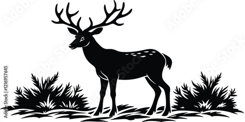 Wallpaper Mural Black silhouette of a standing deer on a white background Torontodigital.ca