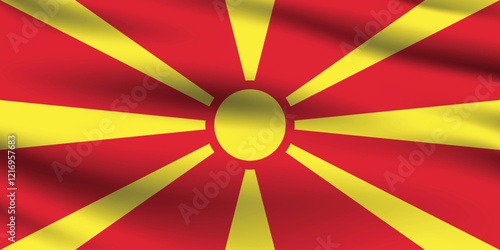 North Macedonia flag official colors and proportion digital vector illustration. Pleated flag.