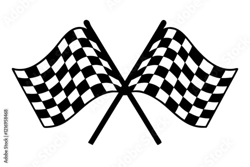 two crossed checkered Flag NASCAR Racing flag, sports finish line flag silhouette vector