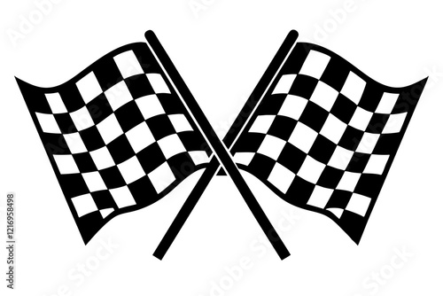 two crossed checkered Flag NASCAR Racing flag, sports finish line flag silhouette vector