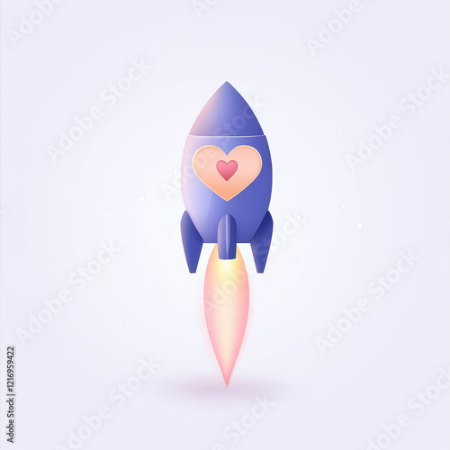 colorful rocket with heart design, symbolizing love and adventure