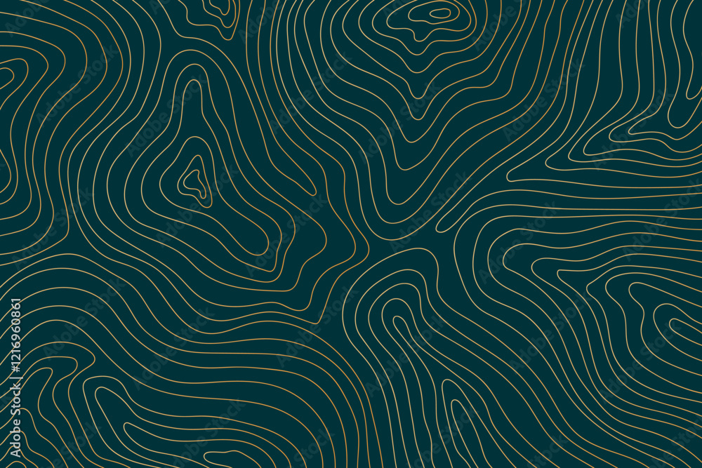 Obraz premium Abstract luxury topographic map background. Gold topographic lines on a dark blue background