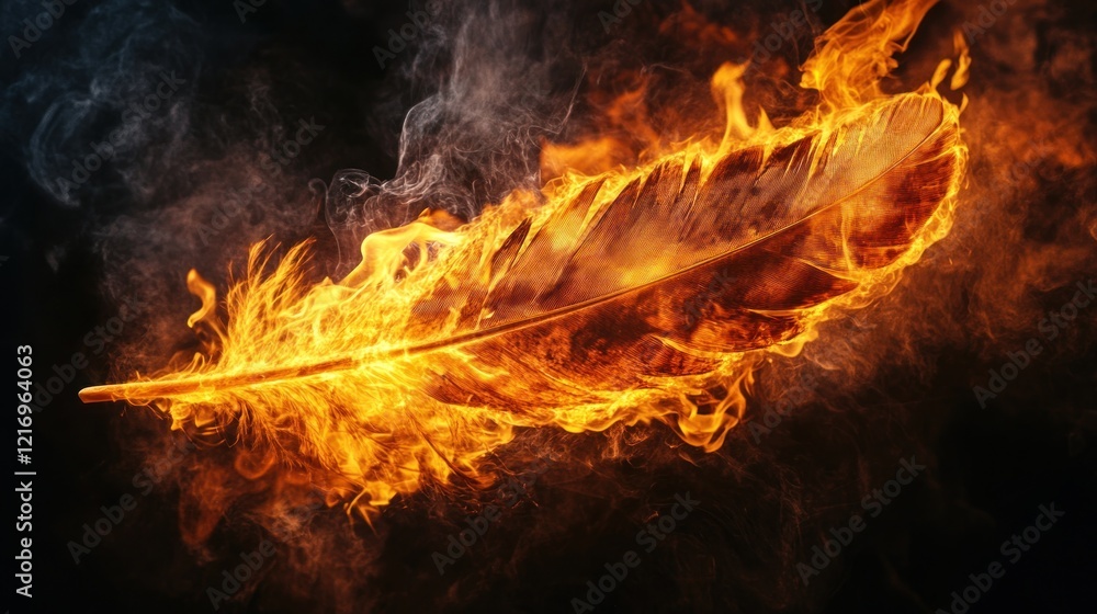 A flaming feather surrounded by smoke, symbolizing transformation and creativity. A flaming feather surrounded by smoke, symbolizing transformation and creativity.