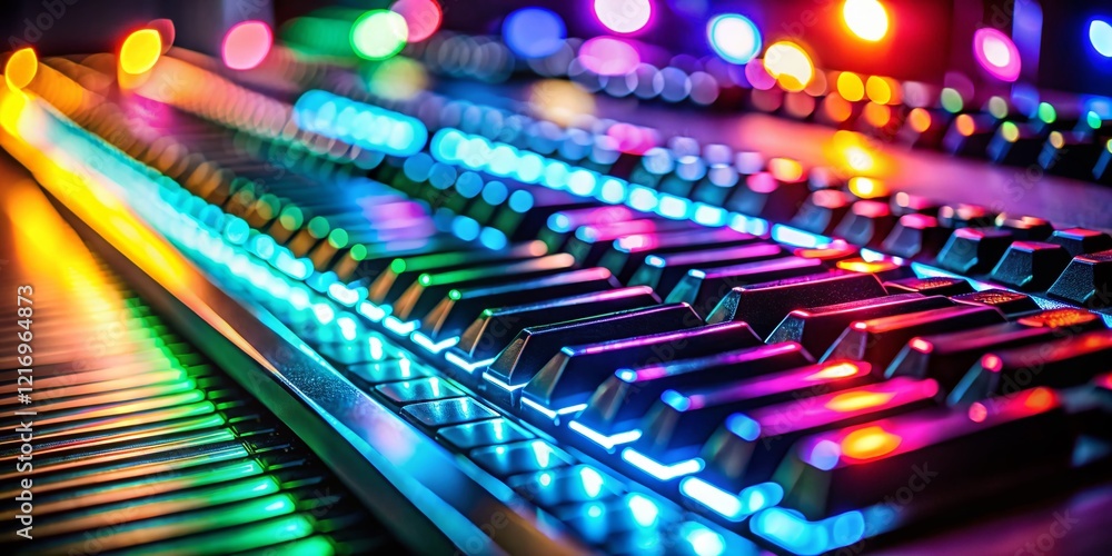 Fototapeta premium Long Exposure of Illuminated Office Keyboard - Technology and Productivity