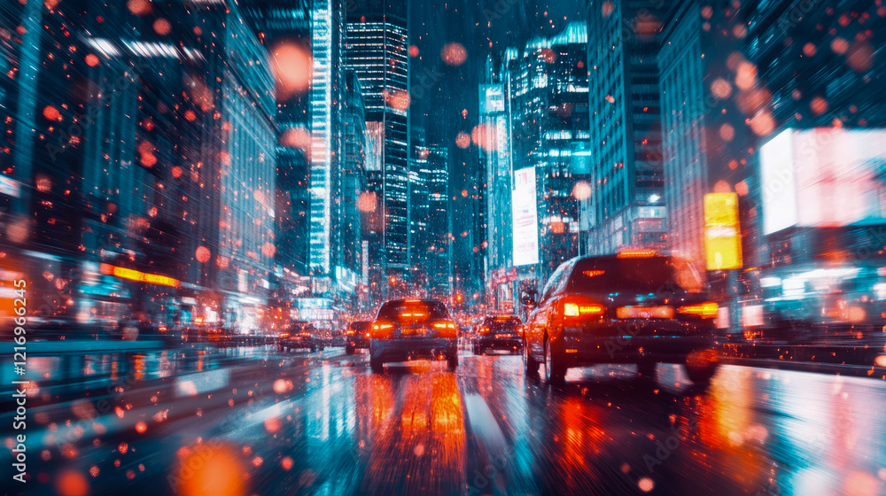 Night City Streetscape: Dynamic Motion Blur and Rain Effect Night City Streetscape: Dynamic Motion Blur and Rain Effect