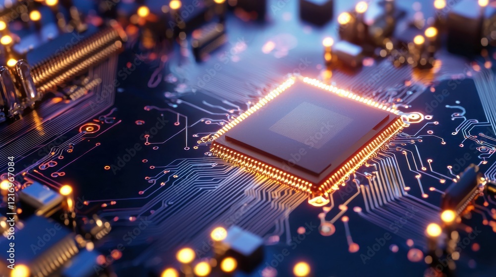 Closeup of Intricate Electronic Circuit Board Showcasing Cutting Edge Technology and Innovation Closeup of Intricate Electronic Circuit Board Showcasing Cutting Edge Technology and Innovation
