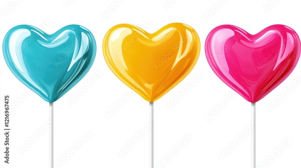 heart-shaped lollipops in bright colors with playful swirls, on transparent background. heart-shaped lollipops in bright colors with playful swirls, on transparent background.